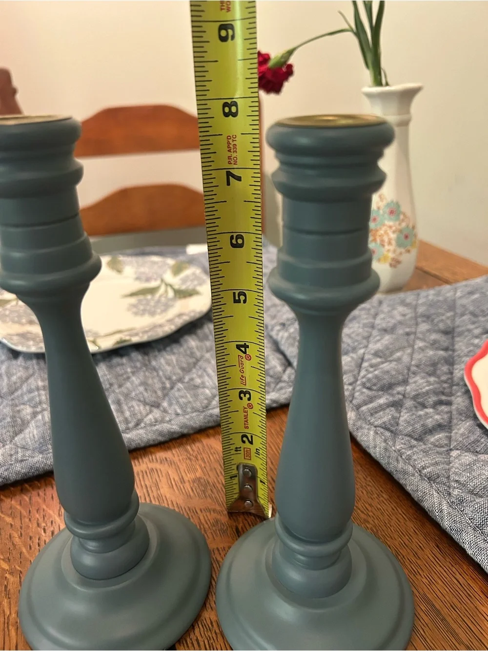 Blue Wood Taper Candle Holders - set of 2